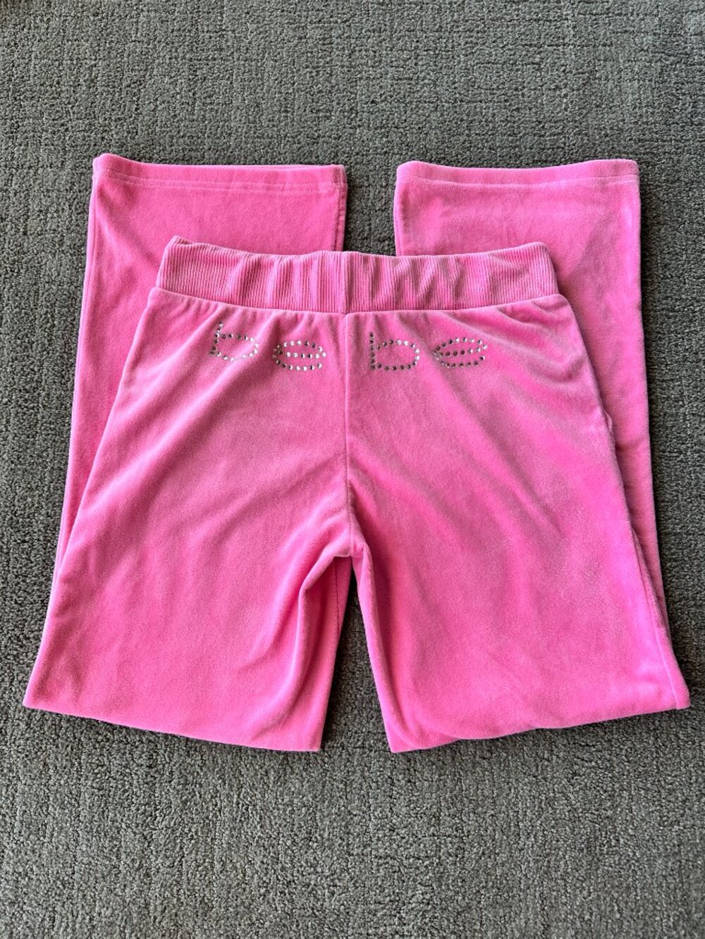 Bebe Y2K Velour Rhinestone Logo Flare Track Pants Drawstring Pink - M
